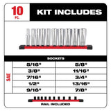 Milwaukee 3/8 in. drive SAE 6 Point Deep Well Socket Set 10 pc