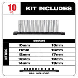 Milwaukee 3/8 in. drive Metric 6 Point Deep Well Socket Set 10 pc