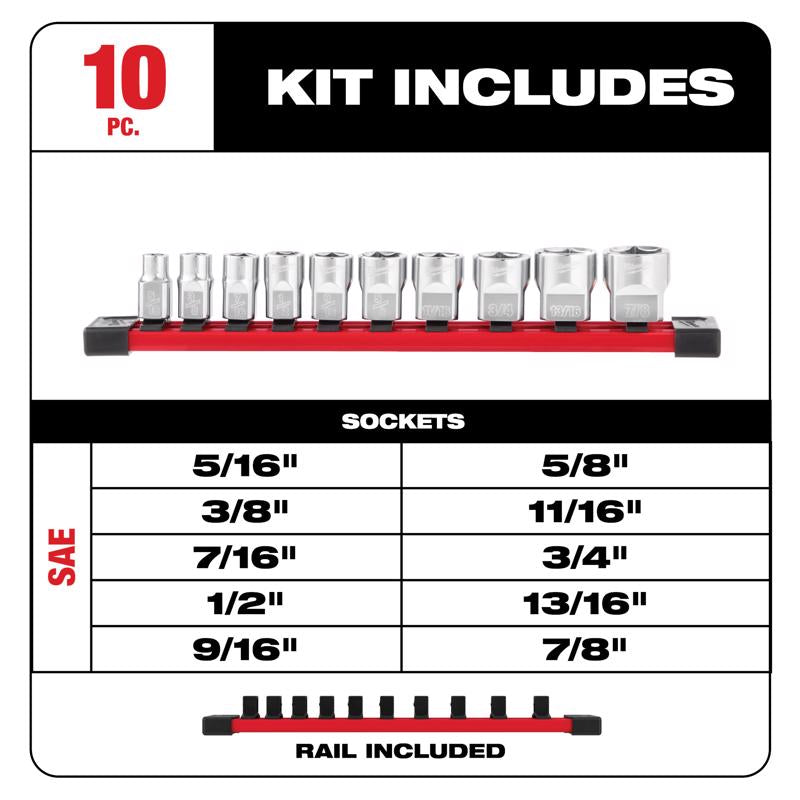 Milwaukee 3/8 in. drive SAE 6 Point Low Profile Socket Set 10 pc