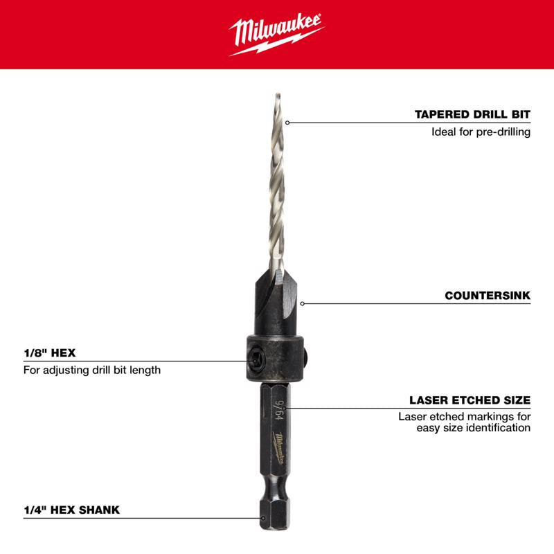 Milwaukee 9/64 in. X 7.755 in. L High Speed Steel Drill and Countersink Quick-Change Hex Shank 1 pk