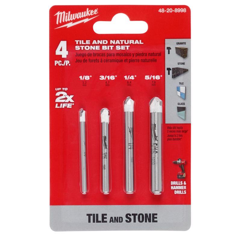 Milwaukee 5.25 in. L Carbide Tile and Stone Drill Bit Set Round Shank 4 pc