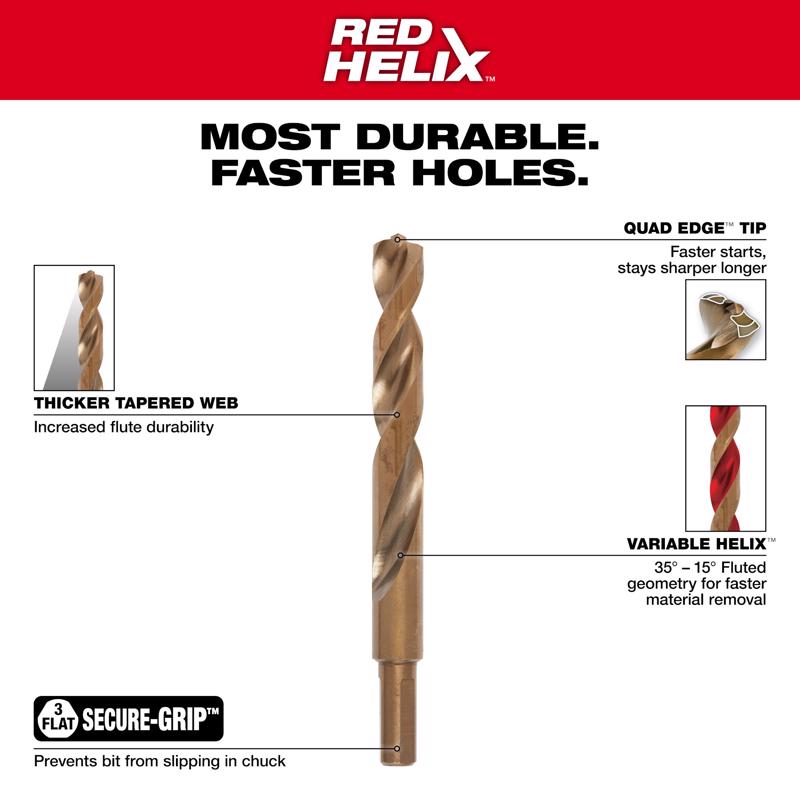 Milwaukee Red Helix Cobalt Drill Bit Set 3-Flat Shank 1 pk