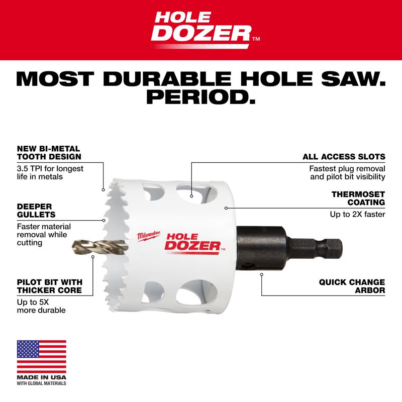 Milwaukee Hole Dozer 2-1/2 in. Bi-Metal Hole Saw with Arbor and Pilot Bit 1 pk