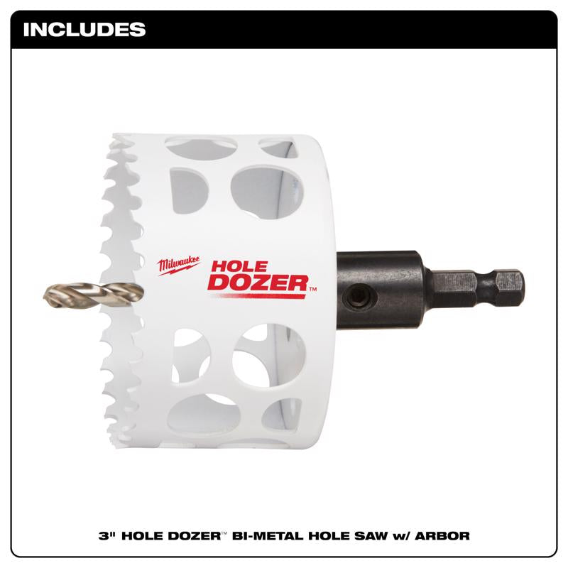 Milwaukee Hole Dozer 3 in. Bi-Metal Hole Saw with Arbor and Pilot Bit 1 pk