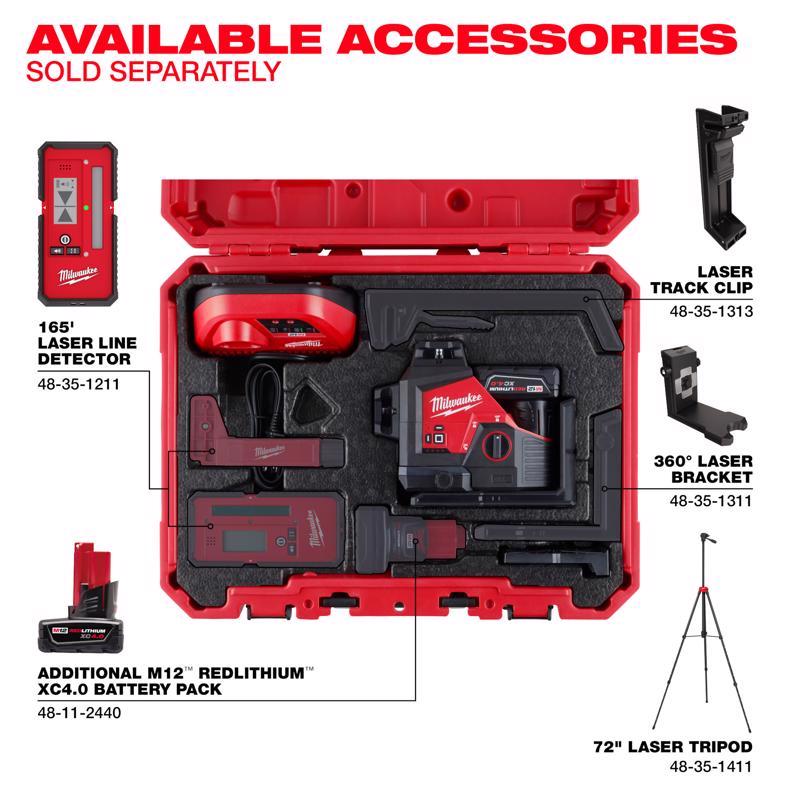 Milwaukee M12 3 beam Self Leveling Laser Level Kit 165 ft. 5 pc