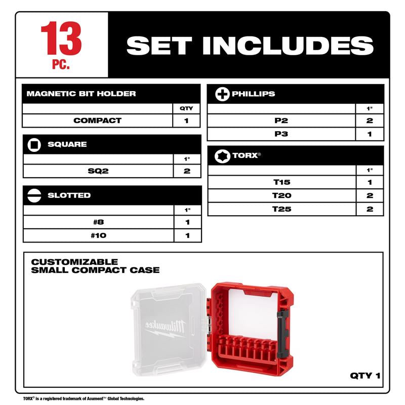 Milwaukee Shockwave Impact Duty Drill and Driver Bit Set Alloy Steel 13 pc