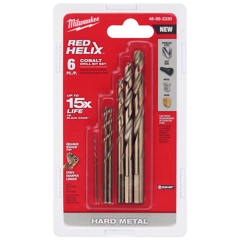 Milwaukee Red Helix 2.87 in. L Cobalt Drill Bit Set 6 pc