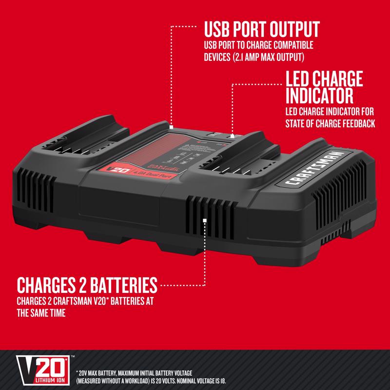 Craftsman V20 20 V Lithium-Ion Dual Battery Charger 1 pc