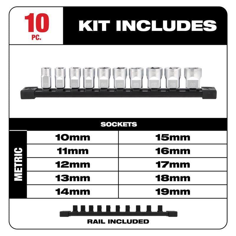 Milwaukee 3/8 in. drive Metric 6 Point Socket Set 10 pc