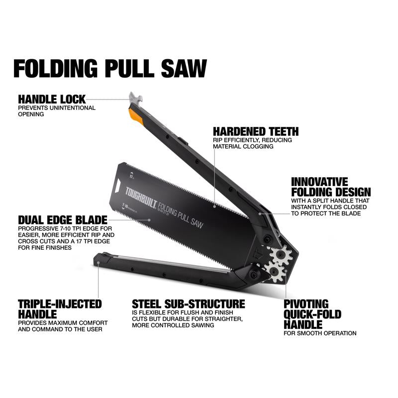 ToughBuilt 9.75 in. Steel Folding Pull Saw 17 TPI Fine 1 pc