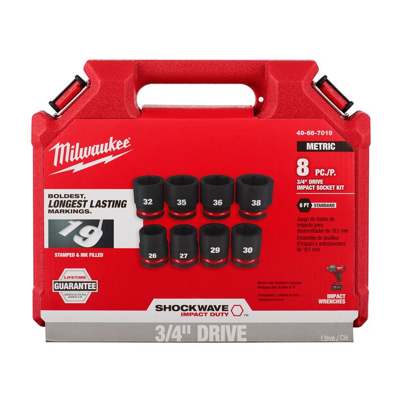 Milwaukee Shockwave 3/4 in. drive Metric 6 Point Standard Impact Socket Set 8 pc