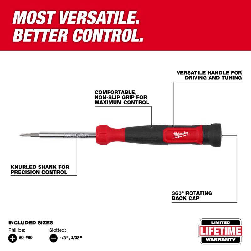 Milwaukee Hex Shank 4-in-1 Precision Multi-Bit Screwdriver 5.75 in. 4 pc