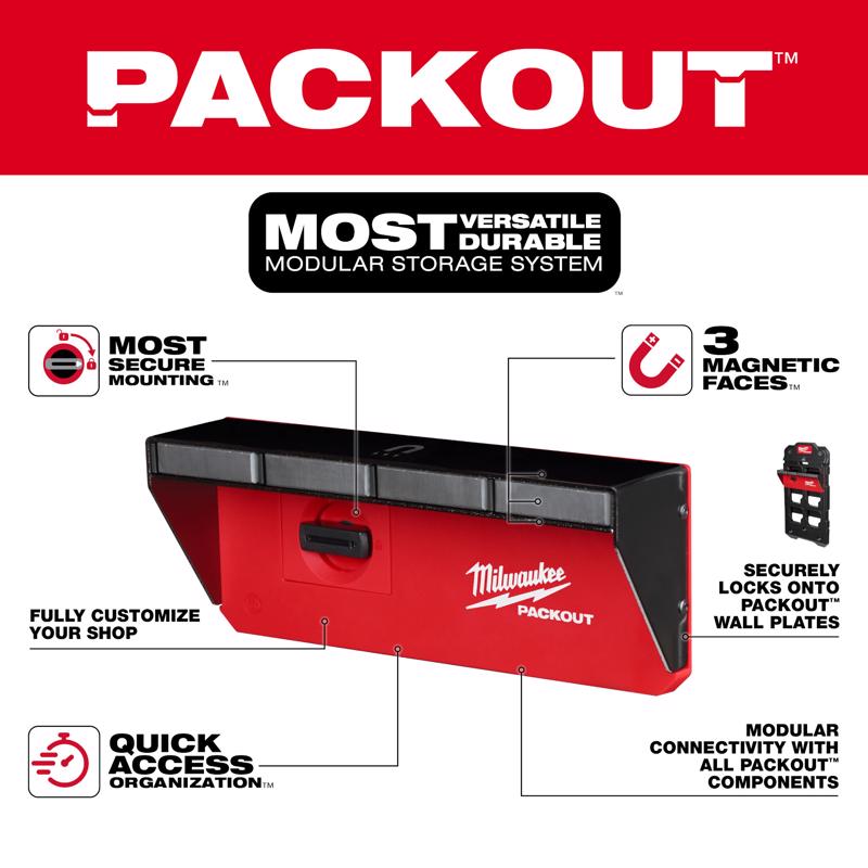 Milwaukee PACKOUT SHOP STORAGE Garage Organizer Magnetic Power Tool Holder Black/Red