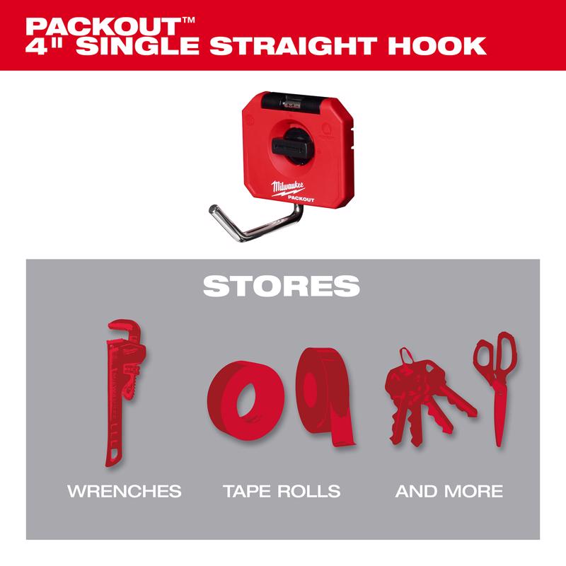 Milwaukee Packout Shop Storage Small Black/Red Plastic 4 in. L Straight Hook 15 lb 1 pk