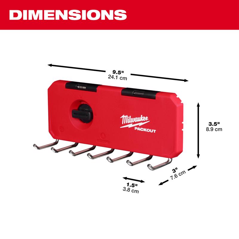 Milwaukee Packout Shop Storage Medium Black/Red Plastic 9.5 in. L Hook Rack 25 lb 1 pk