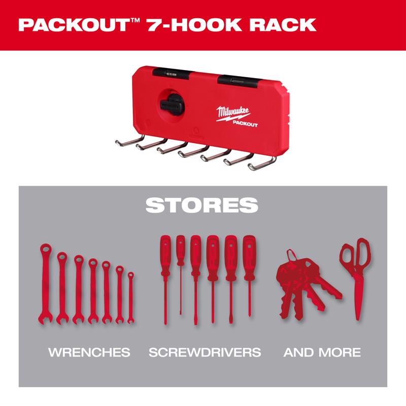 Milwaukee Packout Shop Storage Medium Black/Red Plastic 9.5 in. L Hook Rack 25 lb 1 pk