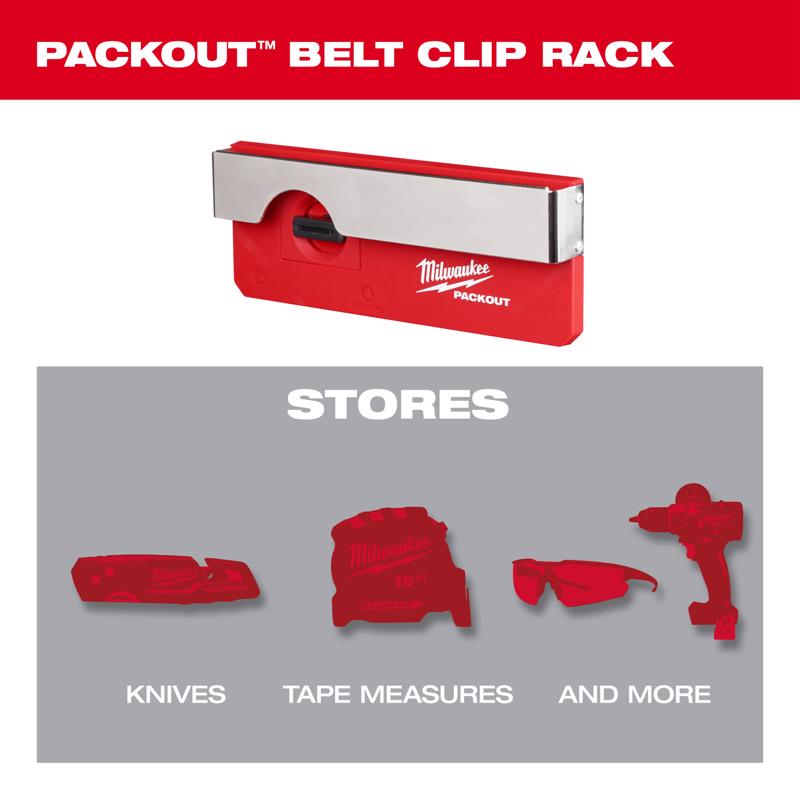 Milwaukee PACKOUT SHOP STORAGE Garage Organizer Belt Clip Rack Red