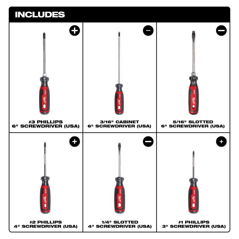 Milwaukee Made In USA Multi-Bit Screwdriver Kit 6 pc