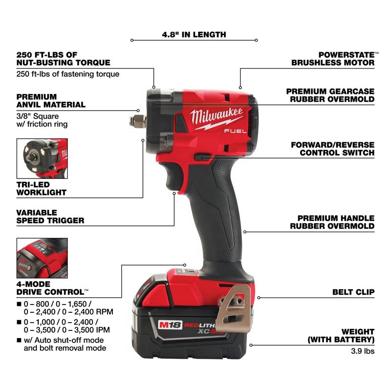 Milwaukee M18 FUEL 3/8 in. Cordless Brushless Compact Impact Wrench Tool Only