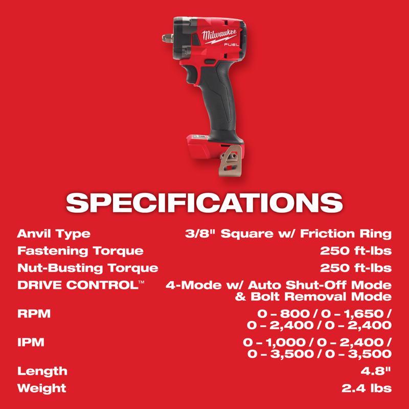 Milwaukee M18 FUEL 3/8 in. Cordless Brushless Compact Impact Wrench Tool Only