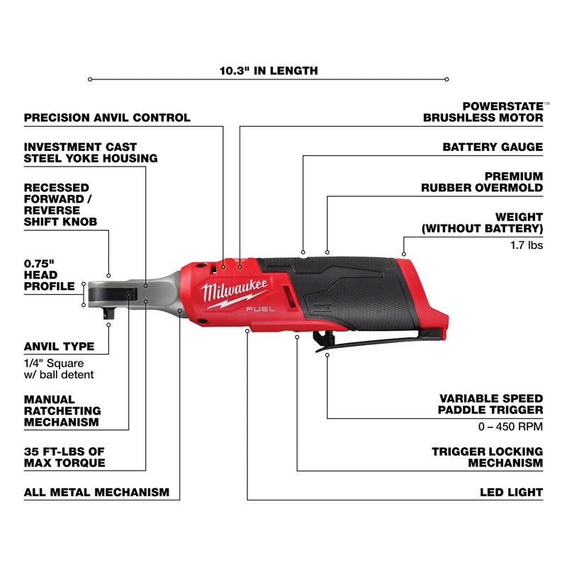 Milwaukee M12 FUEL 1/4 in. Cordless Brushless High Speed Ratchet Tool Only