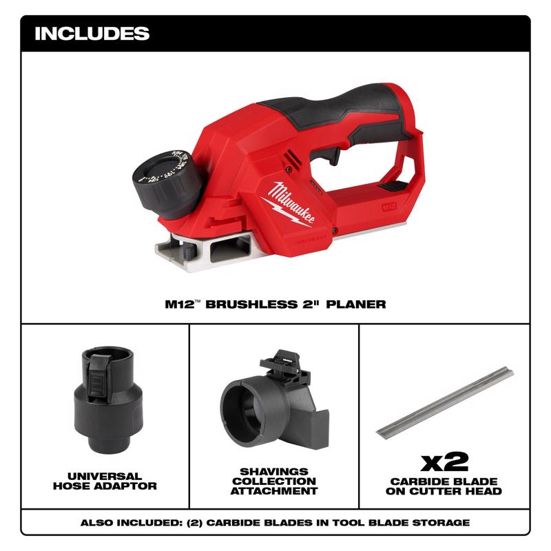 Milwaukee M12 2.2 in. Cordless Brushless Planer Tool Only