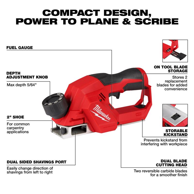 Milwaukee M12 2.2 in. Cordless Brushless Planer Tool Only