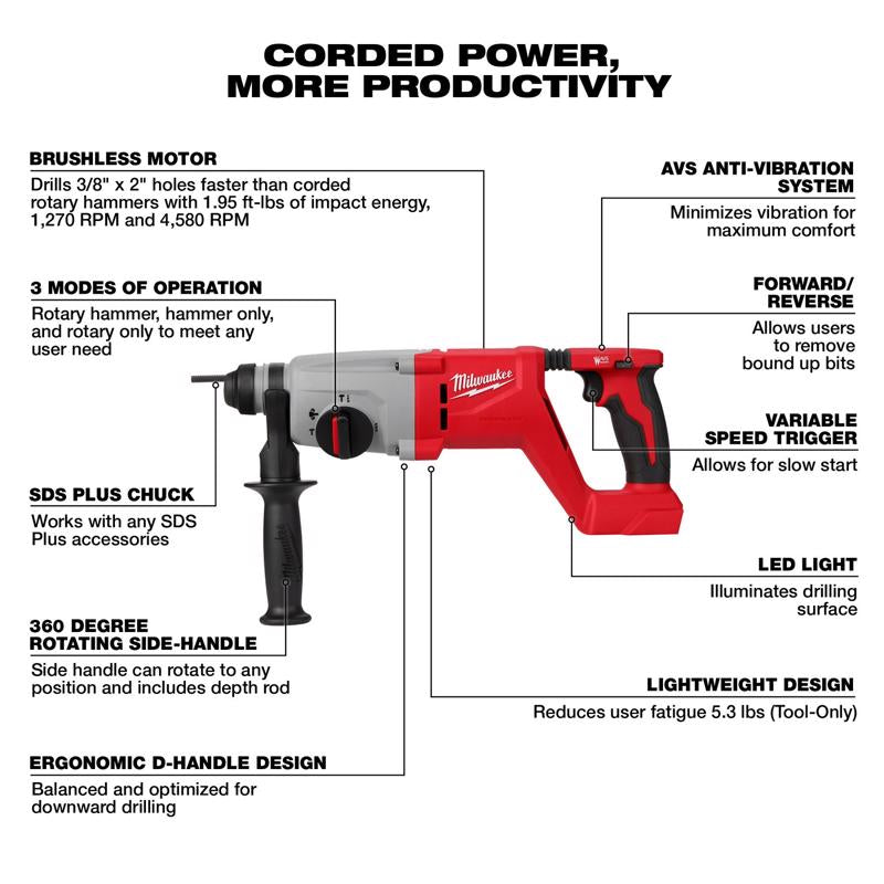 Milwaukee M18 Cordless SDS-Plus Rotary Hammer Drill Tool Only