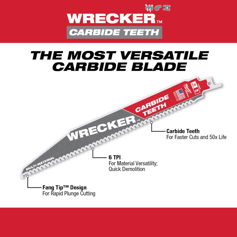 Milwaukee Wrecker Sawzall 6 in. Carbide Blade 6 TPI 1 blade
