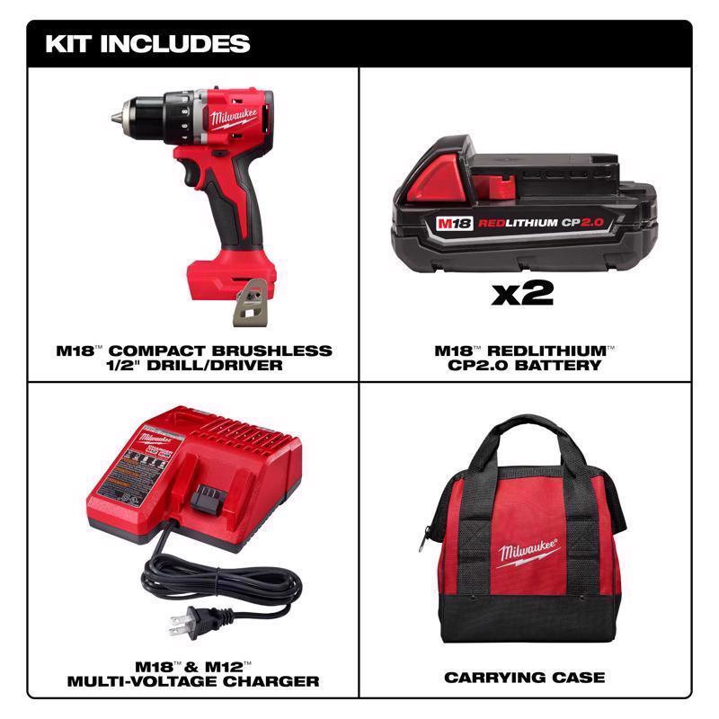 Milwaukee M18 Compact Cordless Brushless 1 Tool Drill and Driver Kit