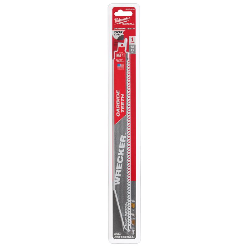 Milwaukee Wrecker Sawzall 12 in. Carbide Blade 6 TPI 1 blade