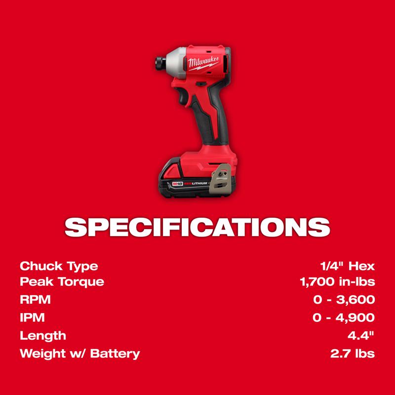 Milwaukee M18 Compact Cordless Brushless 1 Tool Impact Driver Kit