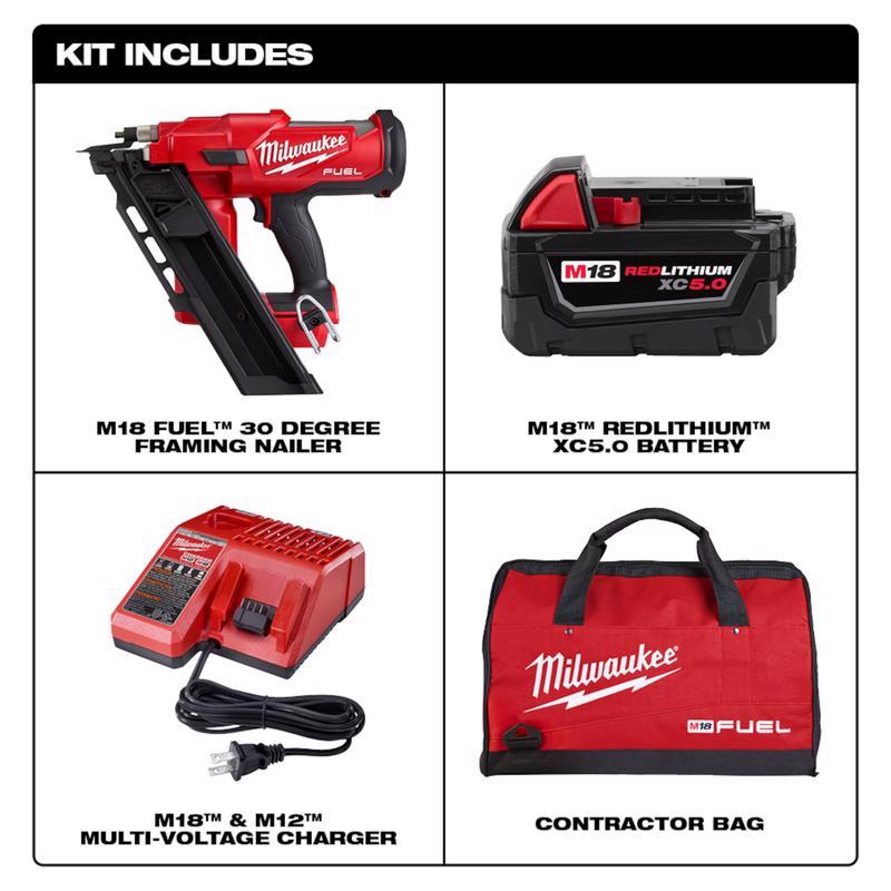 Milwaukee M18 FUEL 18 Volt Brushless 30 deg Framing Nailer Kit