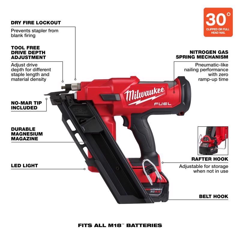 Milwaukee M18 FUEL 18 Volt Brushless 30 deg Framing Nailer Kit