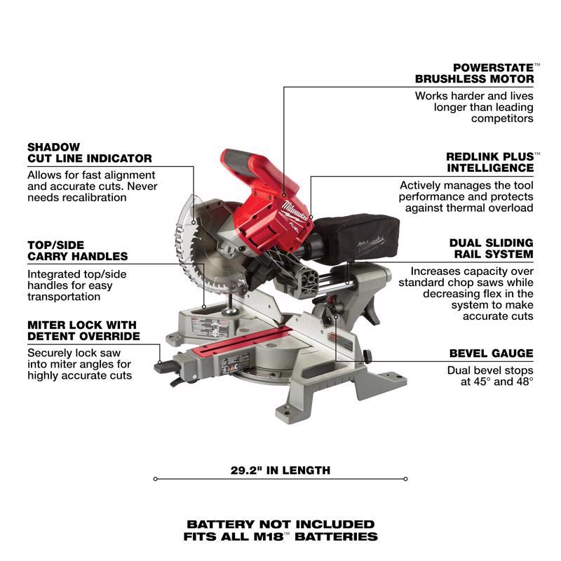 Milwaukee M18 FUEL 7-1/4 in. Cordless Brushless Dual-Bevel Sliding Compound Miter Saw Tool Only