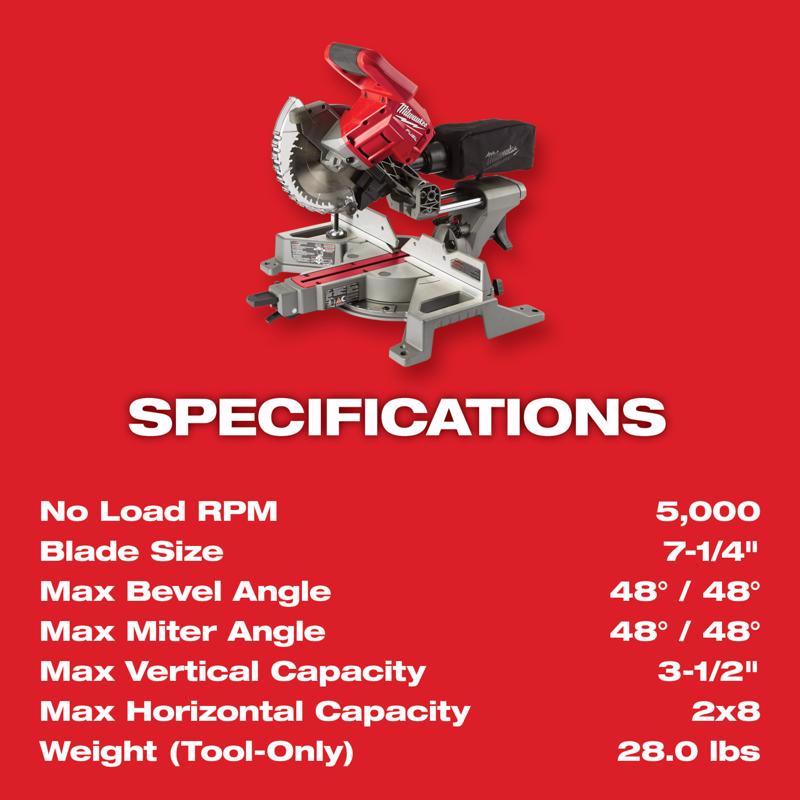 Milwaukee M18 FUEL 7-1/4 in. Cordless Brushless Dual-Bevel Sliding Compound Miter Saw Tool Only