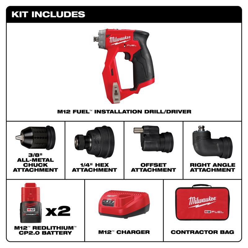 Milwaukee M12 FUEL 3/8 in. Brushless Cordless 4-in-1 Installation Driver Kit (Battery & Charger)