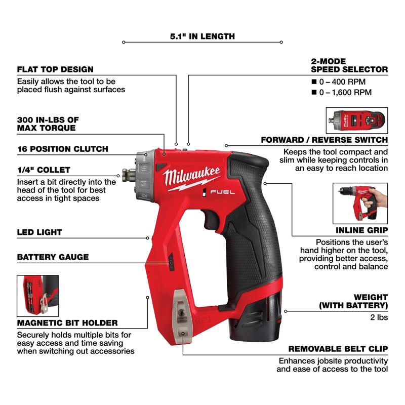 Milwaukee M12 FUEL 3/8 in. Brushless Cordless 4-in-1 Installation Driver Kit (Battery & Charger)