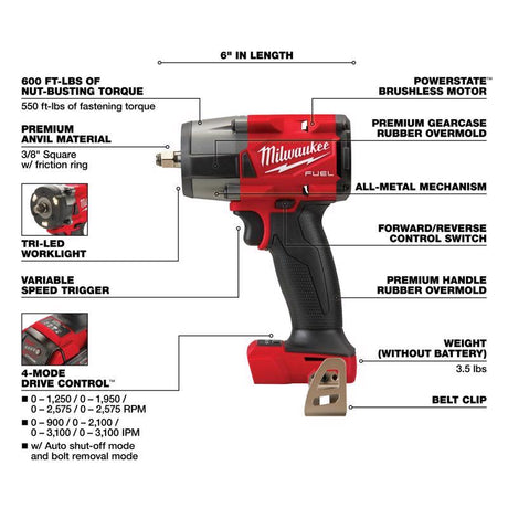 Milwaukee M18 FUEL 3/8 in. Cordless Brushless Impact Wrench Tool Only