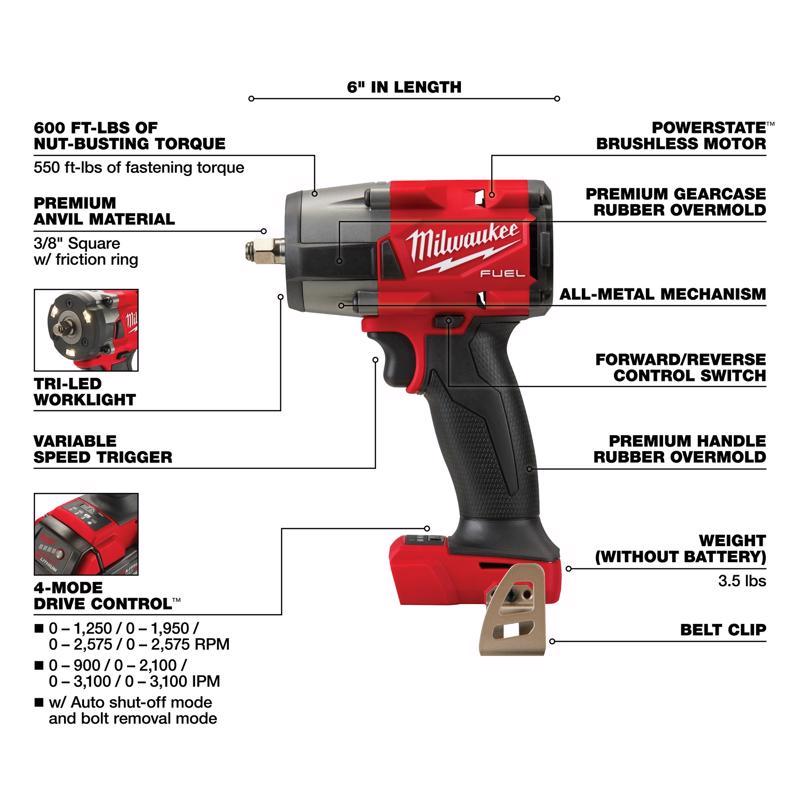 Milwaukee M18 FUEL 3/8 in. Cordless Brushless Impact Wrench Tool Only