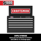 Craftsman S1000 26 in. 5 drawer Steel Tool Chest 17.25 in. H X 12 in. D