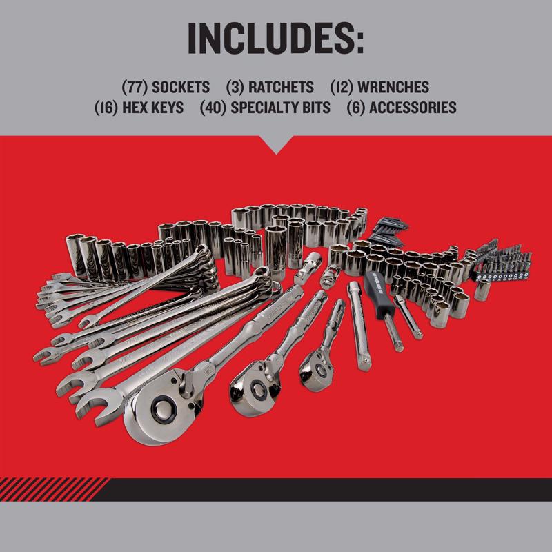 Craftsman OVERDRIVE 1/4 & 3/8 & 1/2 in. drive Metric/SAE 6 Point Mechanic's Tool Set 154 pc