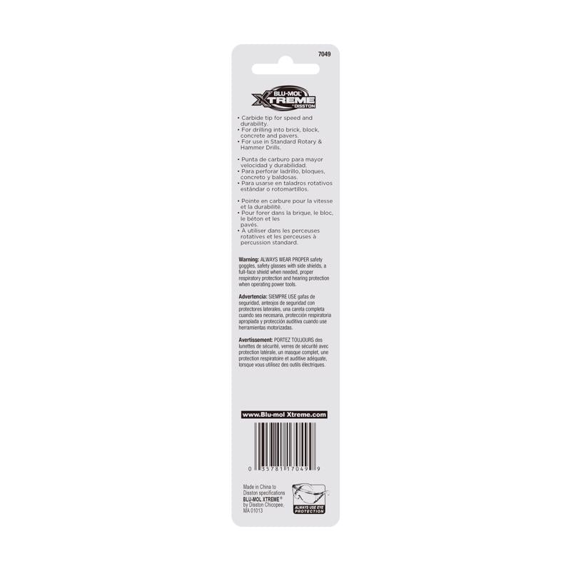 Disston Blu-Mol Xtreme 1/2 in. X 6 in. L Carbide Tipped Masonry Drill Bit Straight Shank 1 pk