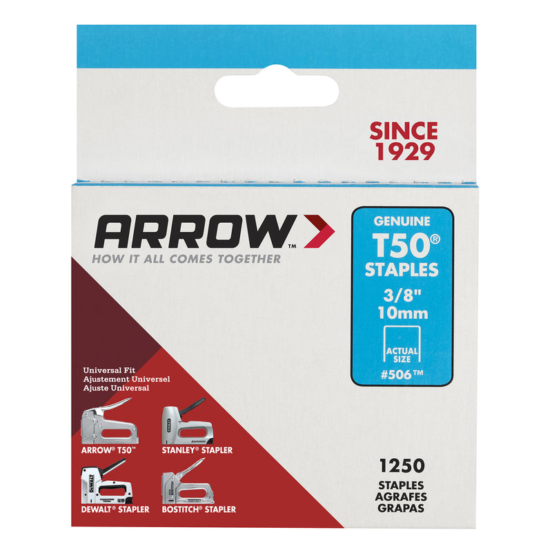 Arrow T50 3/8 in. W X 3/8 in. L Flat Crown Heavy Duty Staples 1250 pk