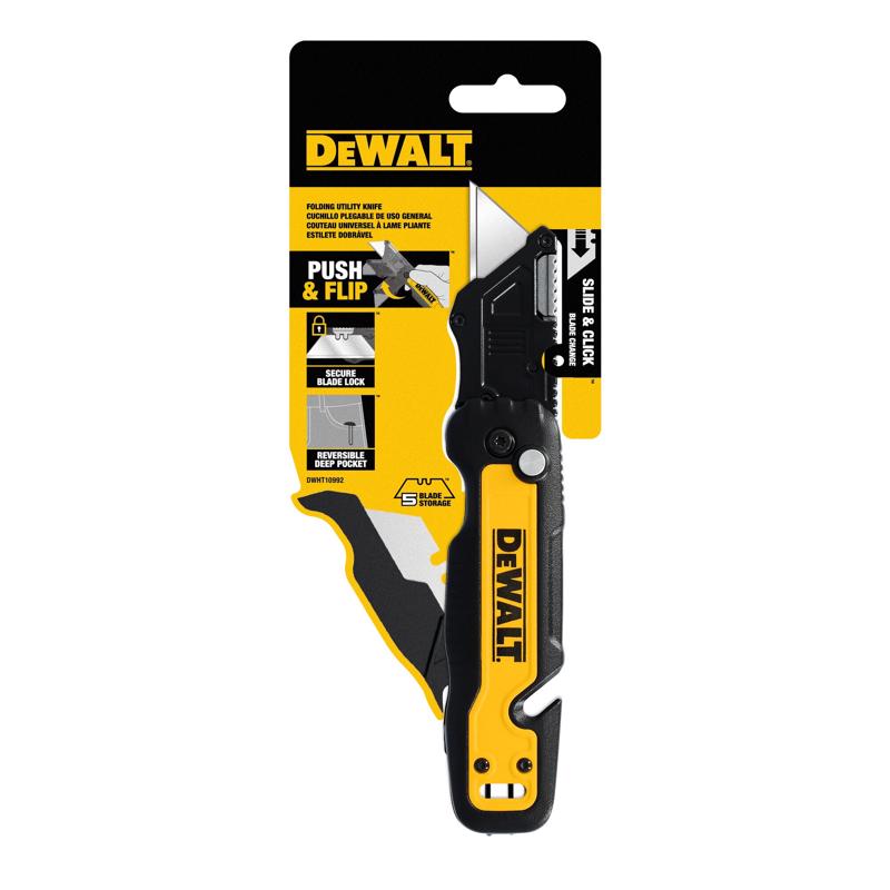 DeWalt Press and Flip Compact Utility Knife Black/Yellow 1 pc