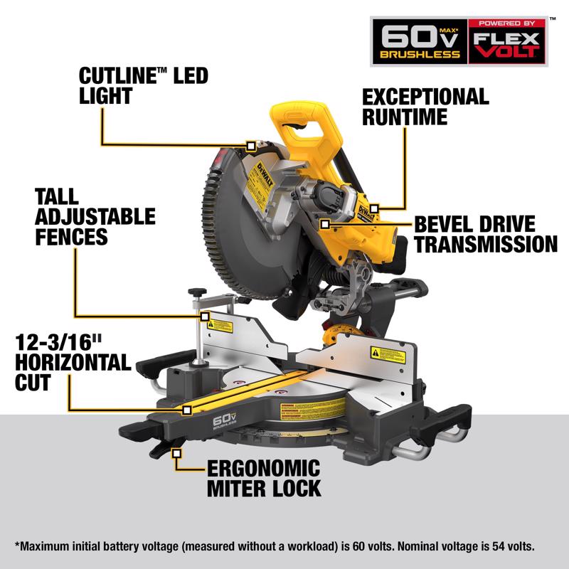 DeWalt 60V MAX Flexvolt 12 in. Cordless Brushless Dual-Bevel Sliding Compound Miter Saw Tool Only