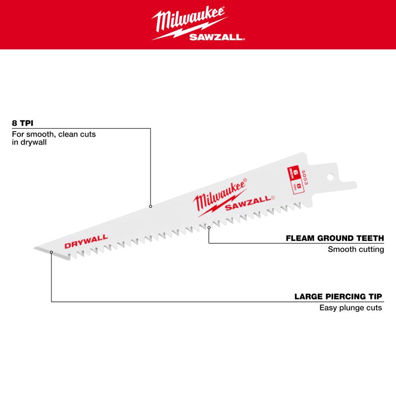 Milwaukee Sawzall Steel Reciprocating Saw Blade 8 TPI 3 pk