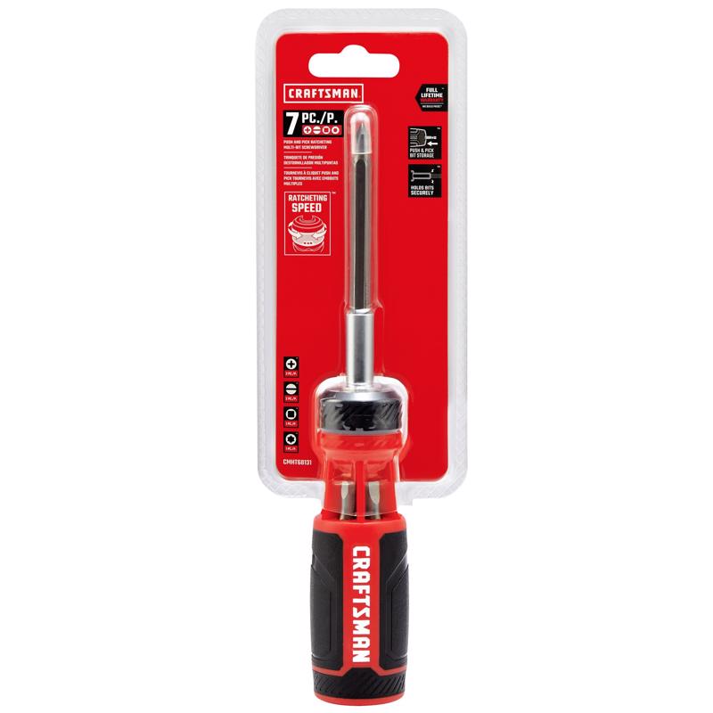 Craftsman Push-n-Pick Ratcheting Multi-Bit Screwdriver Kit 10.6 in. 7 pc