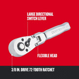 Craftsman 3/8 in. drive Metric and SAE Flex Head Stubby Ratchet 72 teeth