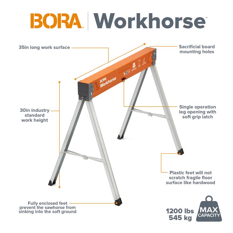 Bora 4.5 in. H X 34.25 in. W X 3 in. D Heavy Duty Sawhorse 1200 lb. cap. 1 pc